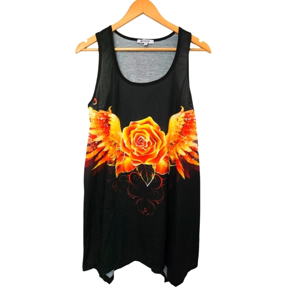 Michael Taylor Black and Orange Graphic Swimsuit Cover L/XL